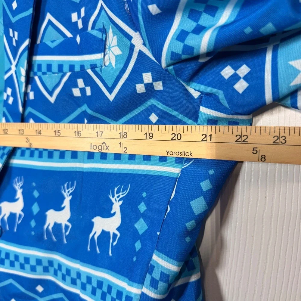 OffStream Blue Reindeer Fair Isle Ugly Christmas Blazer Jacket Men L 52-54 42-44